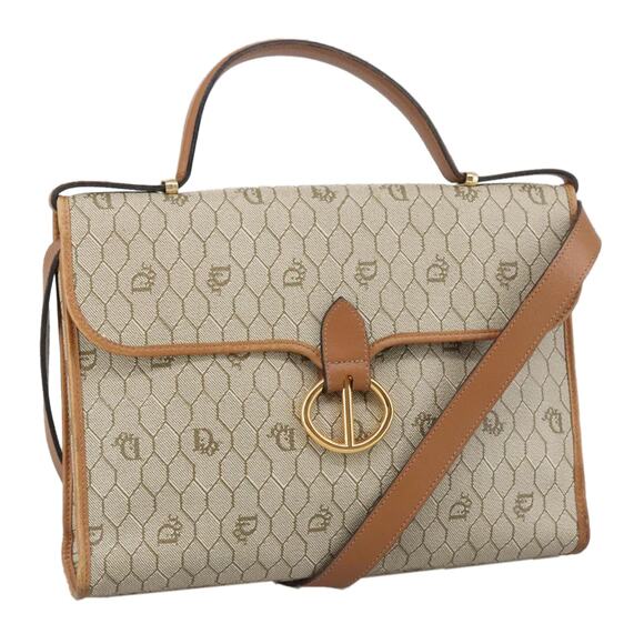 DIOR Honeycomb Canvas Hand Bag Leather Beige Gold - Picture 1 of 16